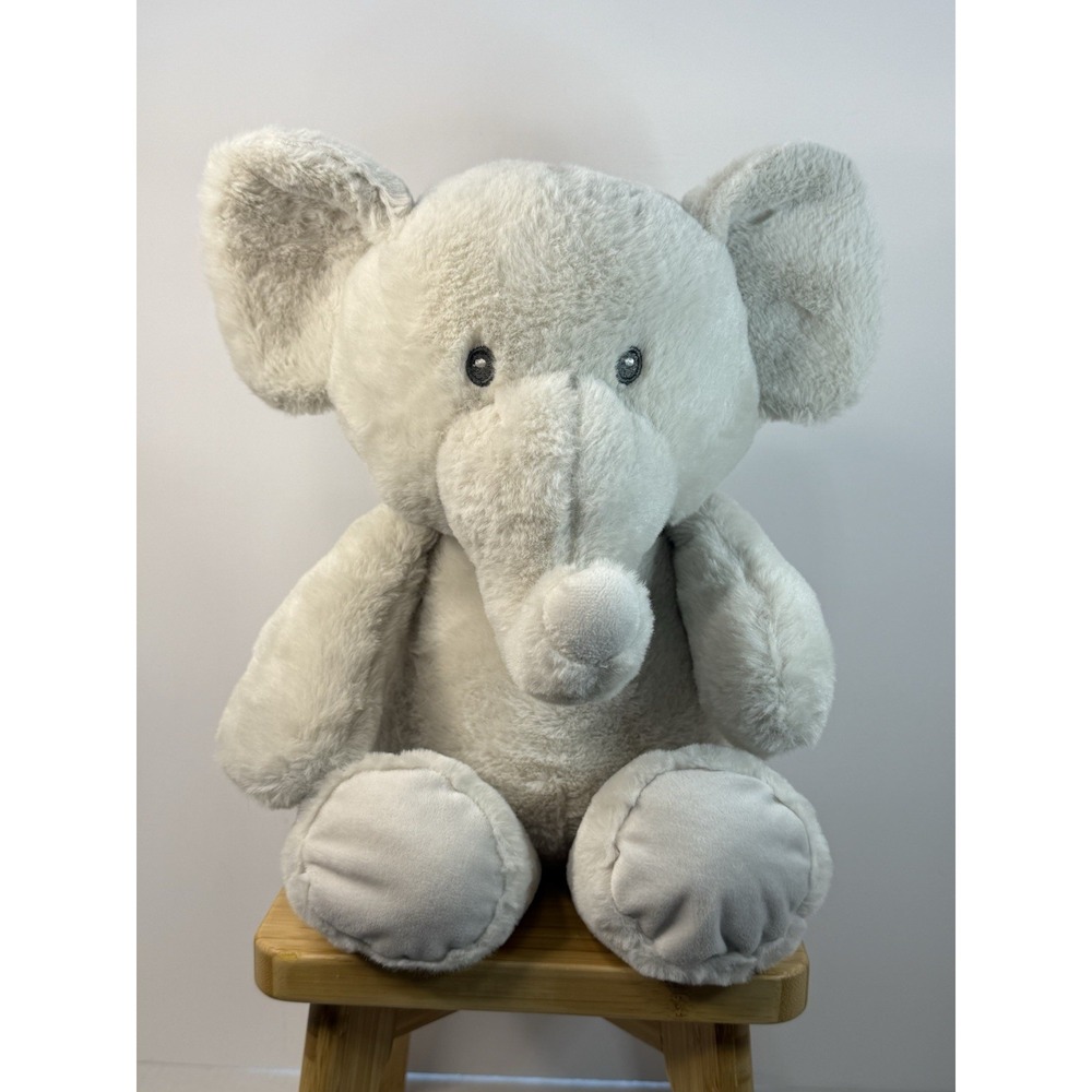 Kellytoy Baby Elephant Rattle 18-Inches Soft White Light Gray Plush Crinkle Ears